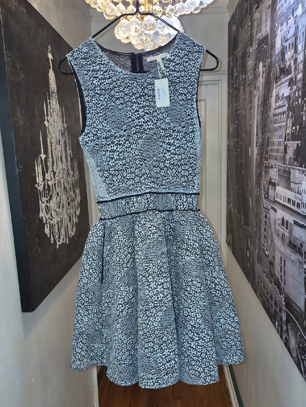 Maje Gray and White Lace-Overlay Dress